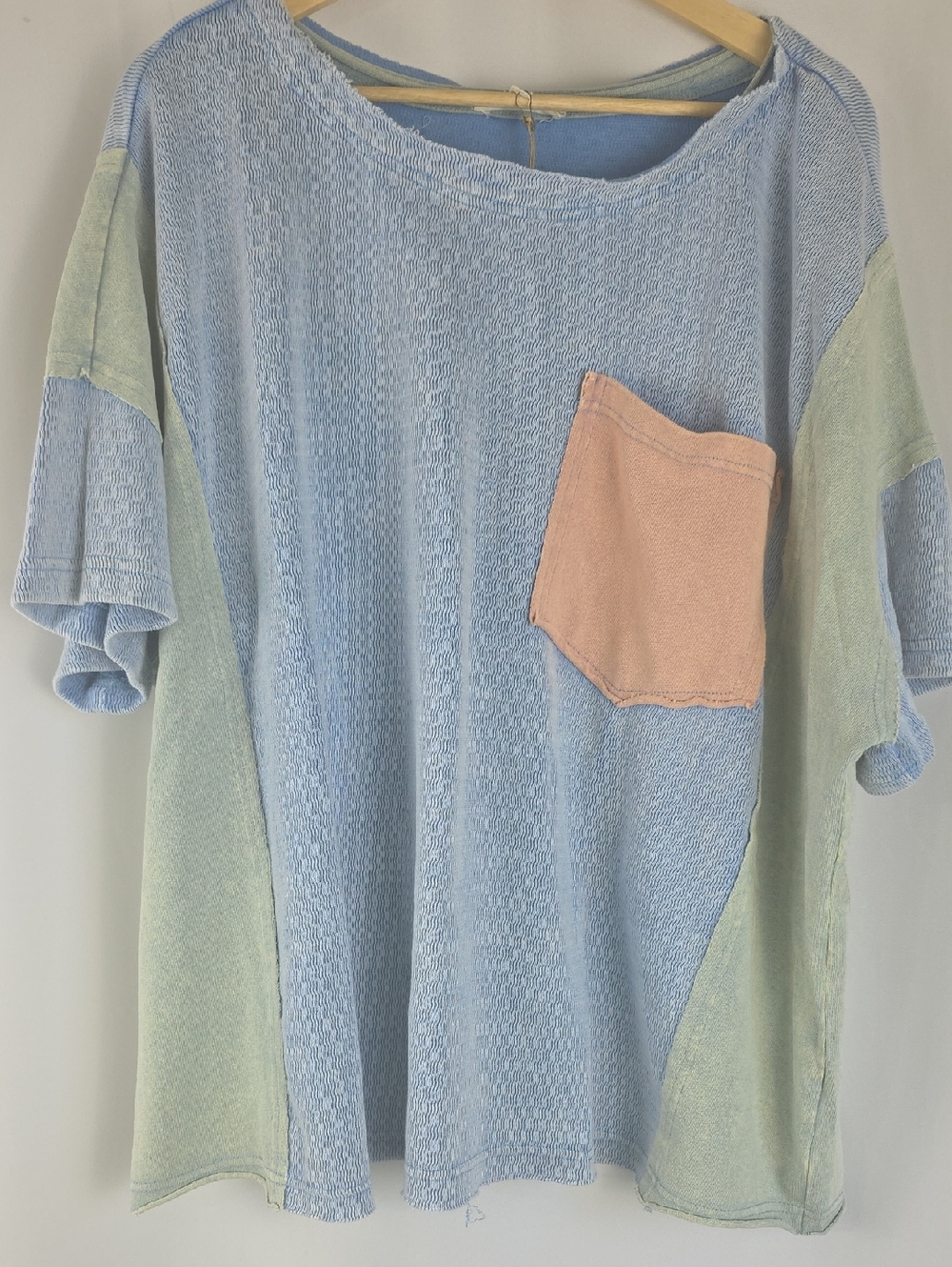 Blue Velvet Colorblock Waffle Knit Oversized Top NWT Boutique Boho